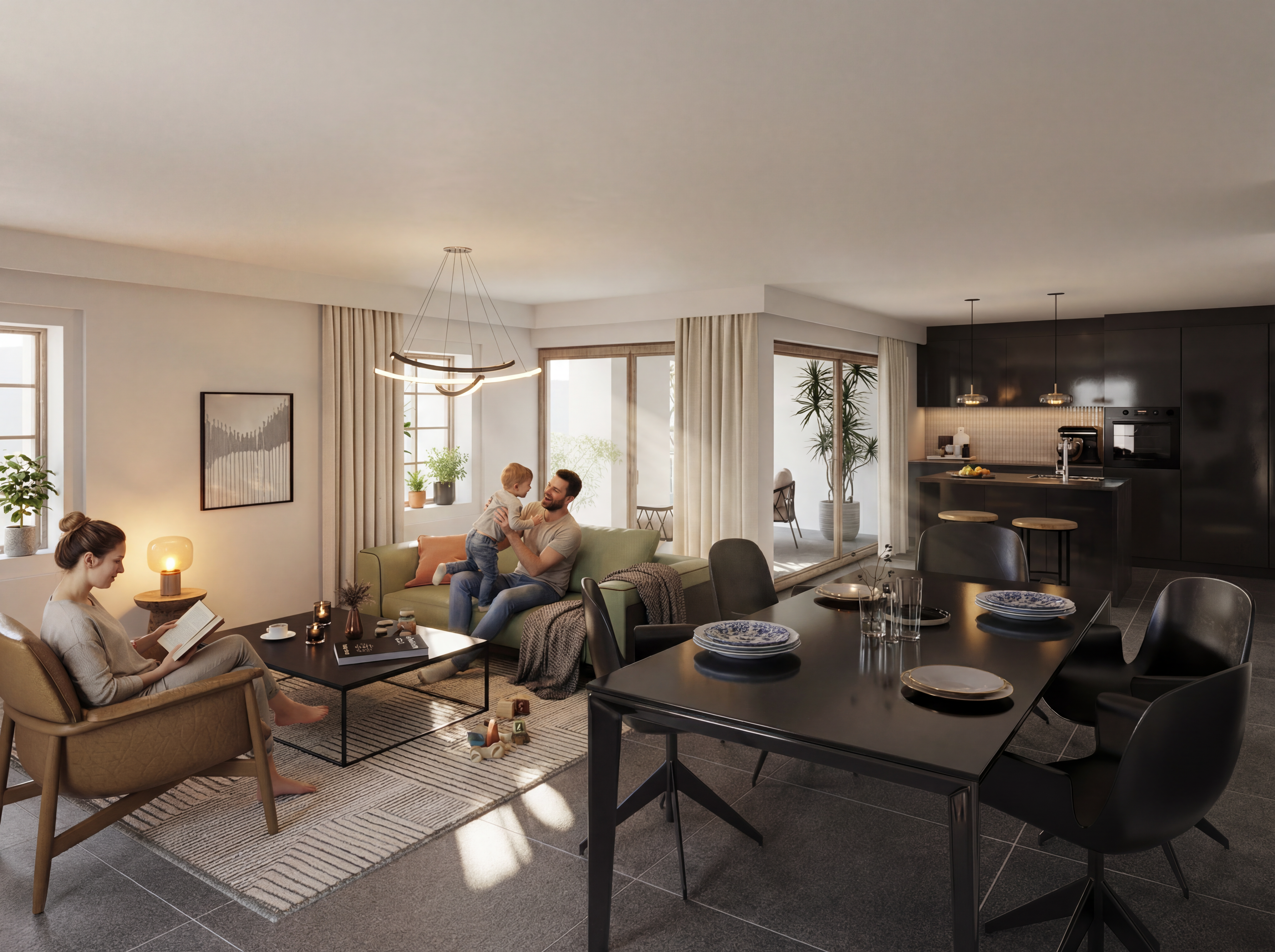 Appartement 4.5 pièces au rez-jardin — Terrasse et jardin privatif avec vue sur la place du village